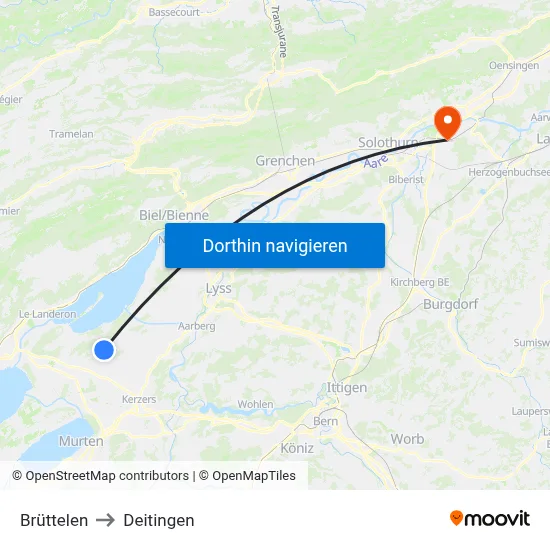 Brüttelen to Deitingen map