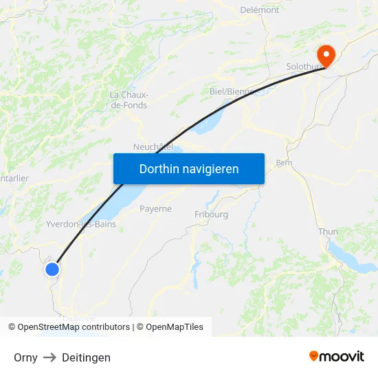 Orny to Deitingen map