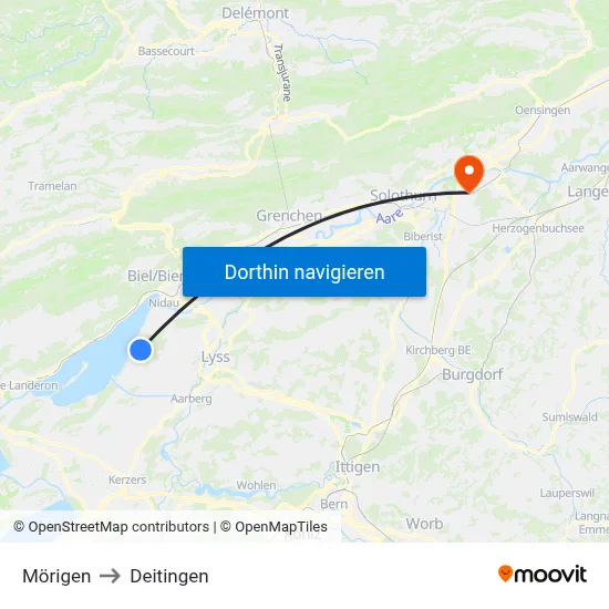 Mörigen to Deitingen map
