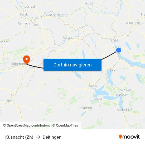Küsnacht (Zh) to Deitingen map