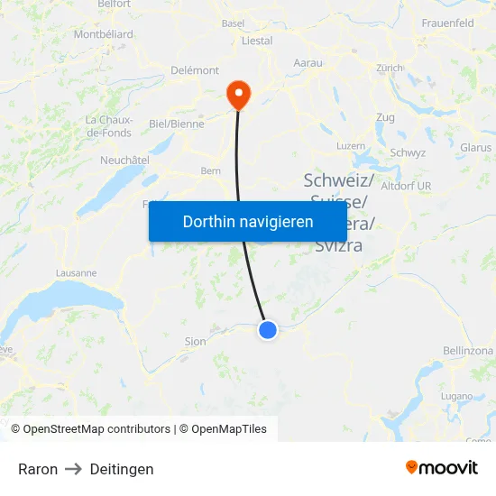 Raron to Deitingen map