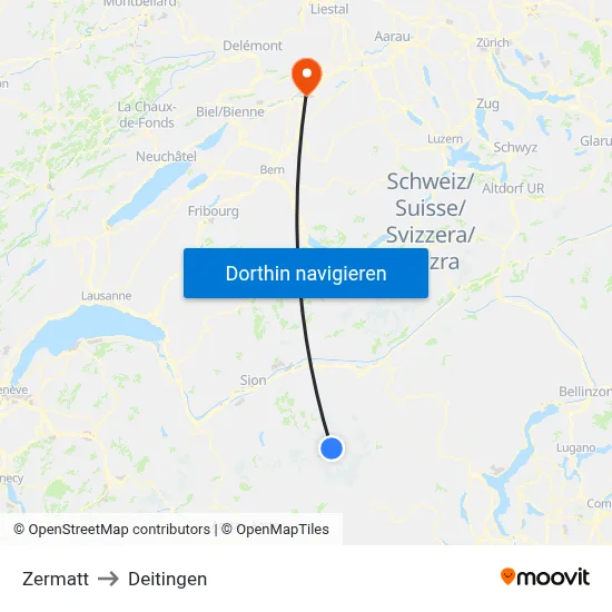 Zermatt to Deitingen map
