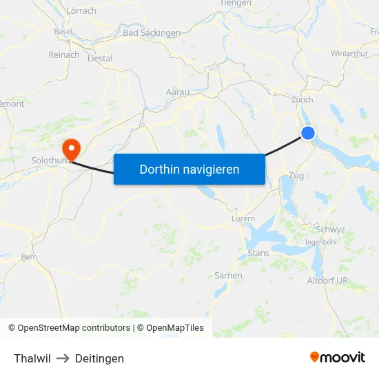 Thalwil to Deitingen map