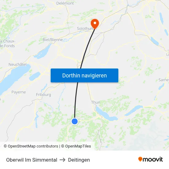 Oberwil Im Simmental to Deitingen map