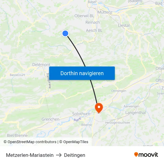 Metzerlen-Mariastein to Deitingen map