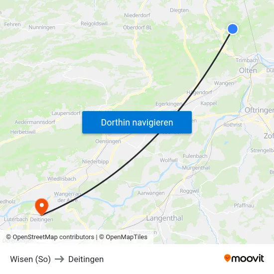 Wisen (So) to Deitingen map