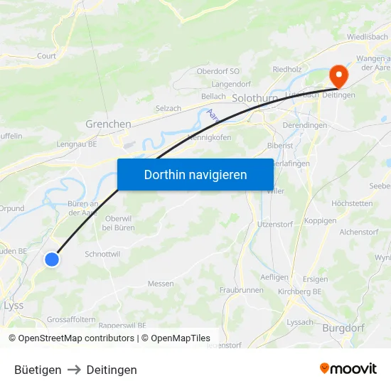 Büetigen to Deitingen map