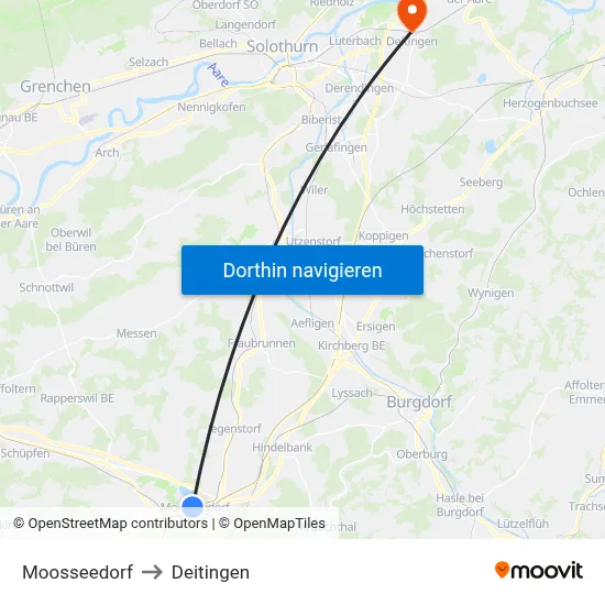 Moosseedorf to Deitingen map
