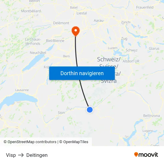Visp to Deitingen map