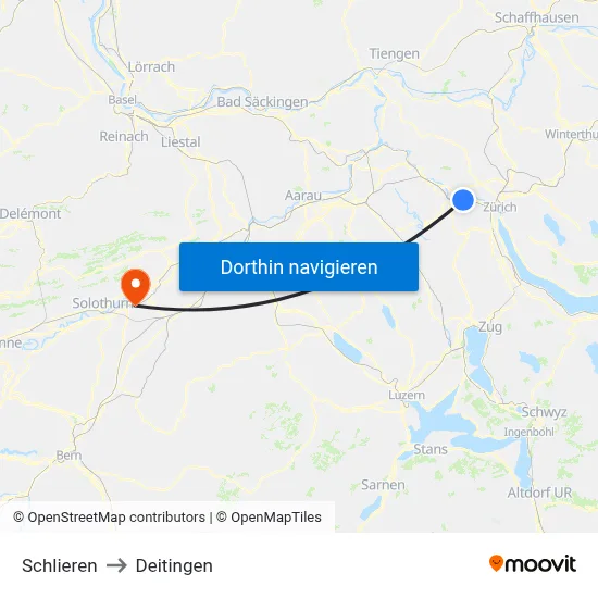Schlieren to Deitingen map