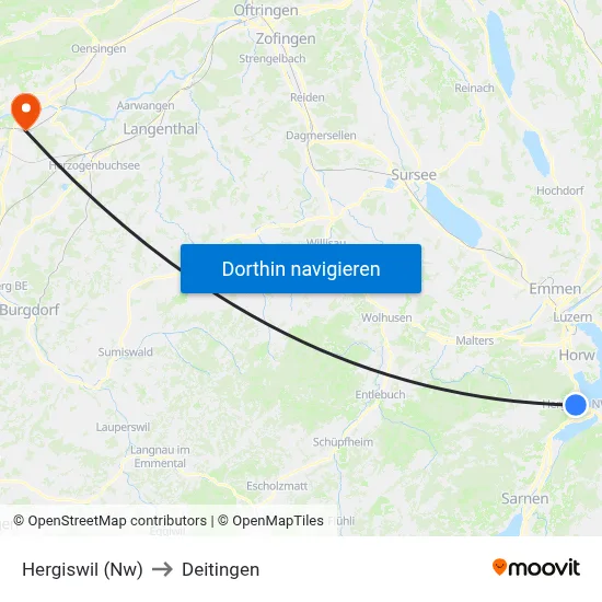 Hergiswil (Nw) to Deitingen map