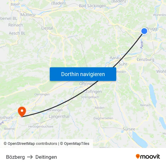 Bözberg to Deitingen map