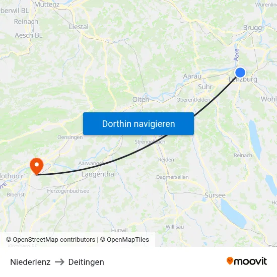 Niederlenz to Deitingen map