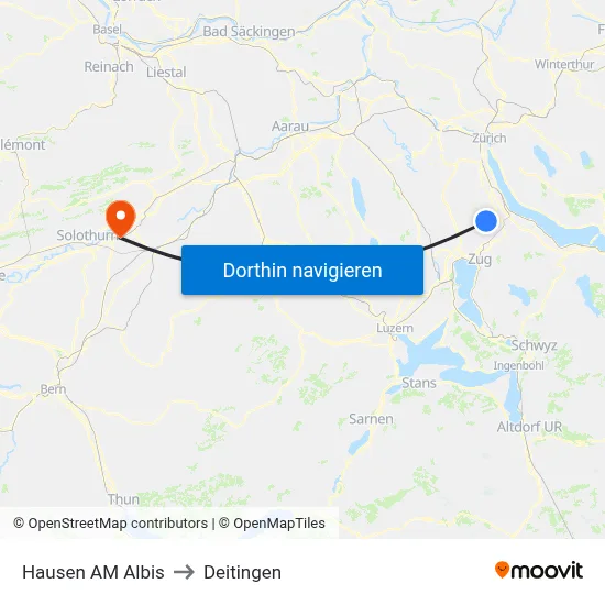Hausen AM Albis to Deitingen map