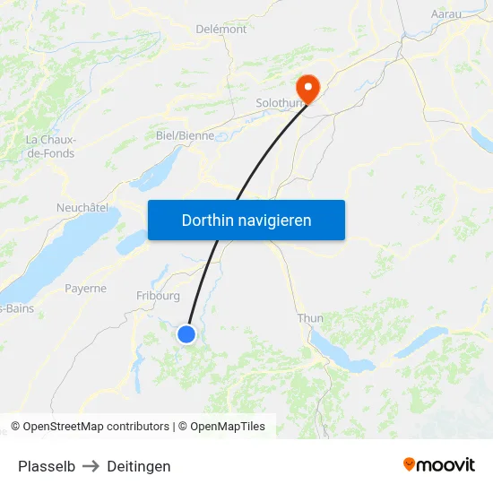 Plasselb to Deitingen map