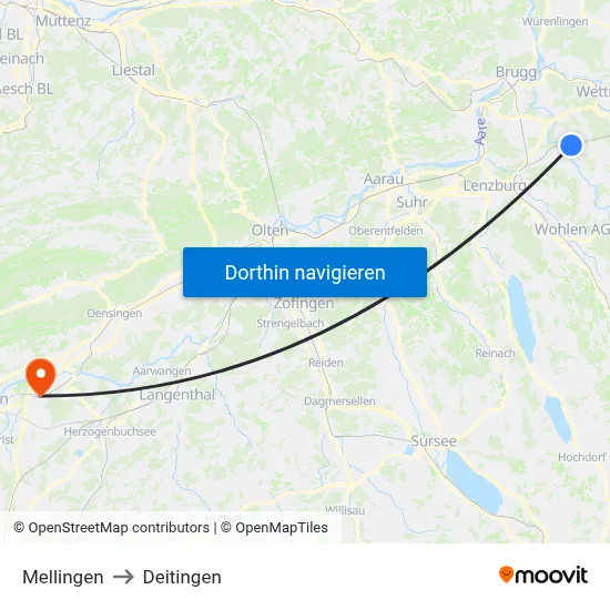 Mellingen to Deitingen map