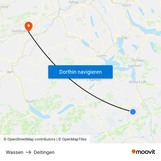 Wassen to Deitingen map