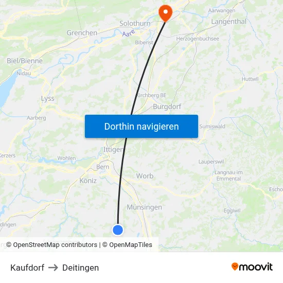 Kaufdorf to Deitingen map