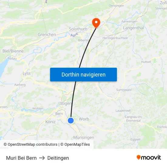 Muri Bei Bern to Deitingen map