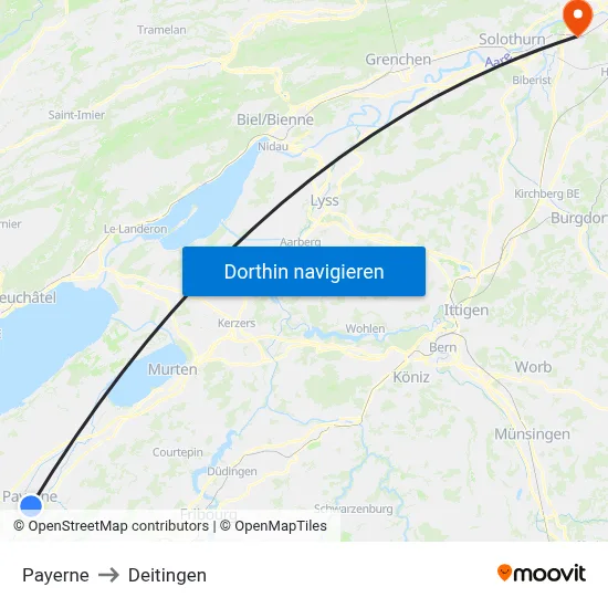 Payerne to Deitingen map