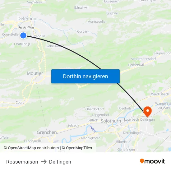 Rossemaison to Deitingen map