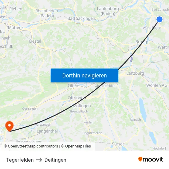 Tegerfelden to Deitingen map