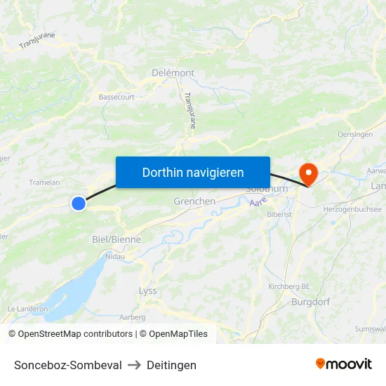 Sonceboz-Sombeval to Deitingen map
