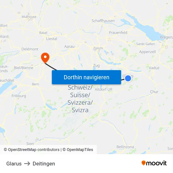 Glarus to Deitingen map
