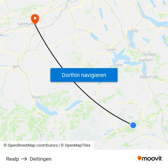 Realp to Deitingen map