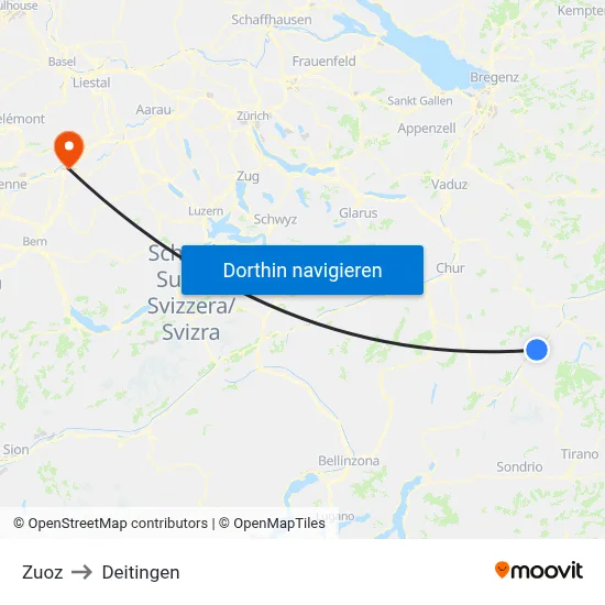 Zuoz to Deitingen map