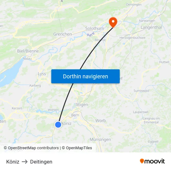 Köniz to Deitingen map