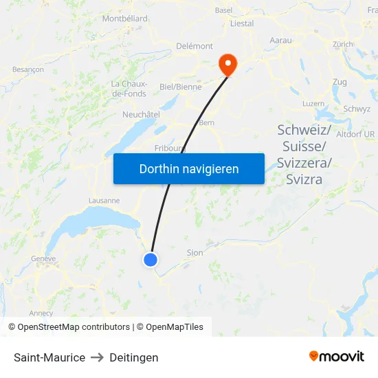 Saint-Maurice to Deitingen map