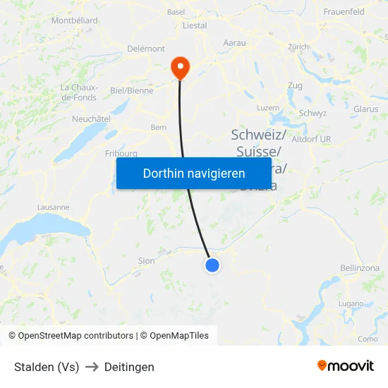 Stalden (Vs) to Deitingen map