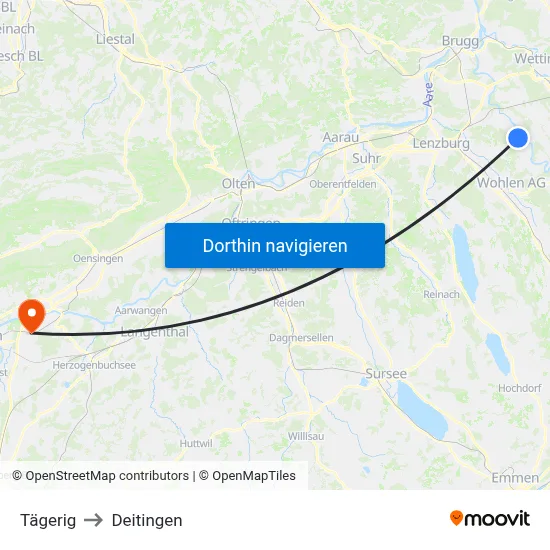 Tägerig to Deitingen map