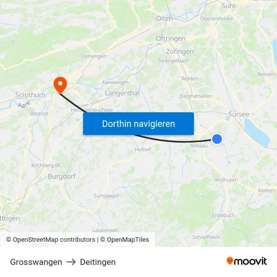 Grosswangen to Deitingen map