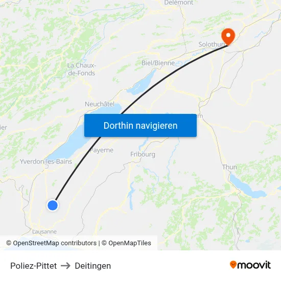 Poliez-Pittet to Deitingen map