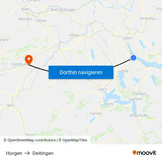 Horgen to Deitingen map
