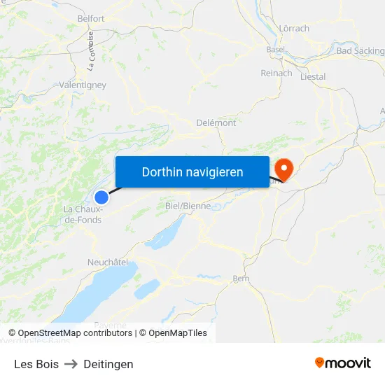 Les Bois to Deitingen map