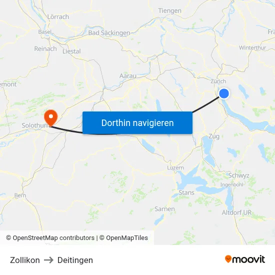 Zollikon to Deitingen map