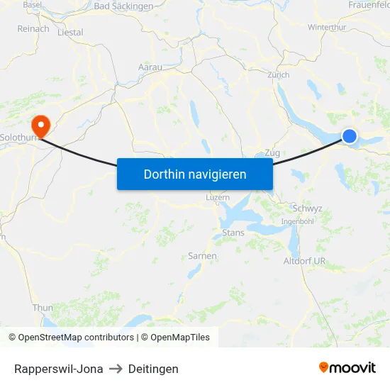 Rapperswil-Jona to Deitingen map