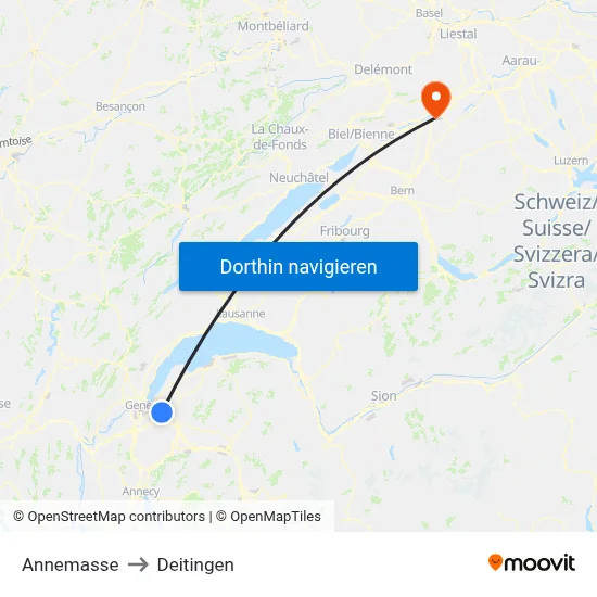 Annemasse to Deitingen map