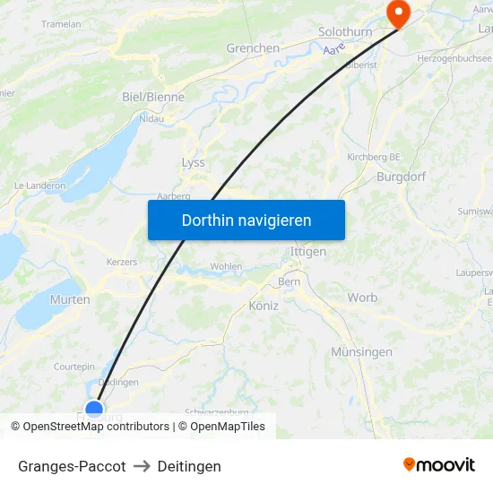 Granges-Paccot to Deitingen map