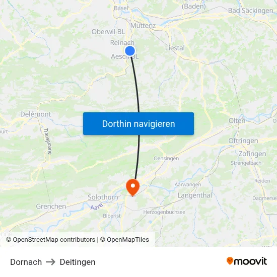 Dornach to Deitingen map