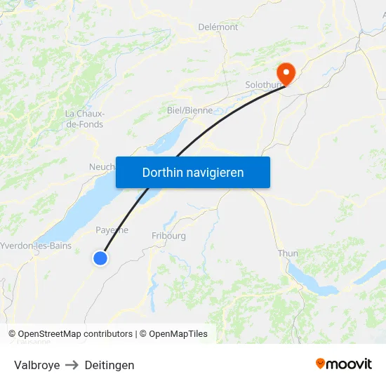 Valbroye to Deitingen map