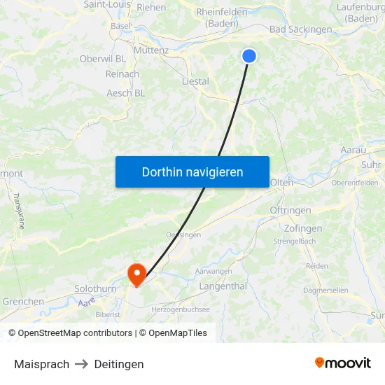 Maisprach to Deitingen map