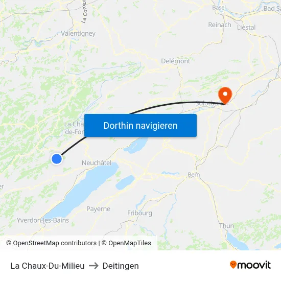 La Chaux-Du-Milieu to Deitingen map