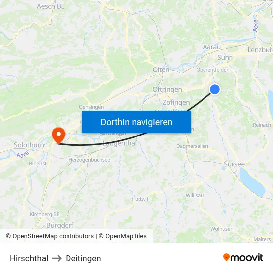 Hirschthal to Deitingen map