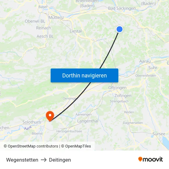 Wegenstetten to Deitingen map