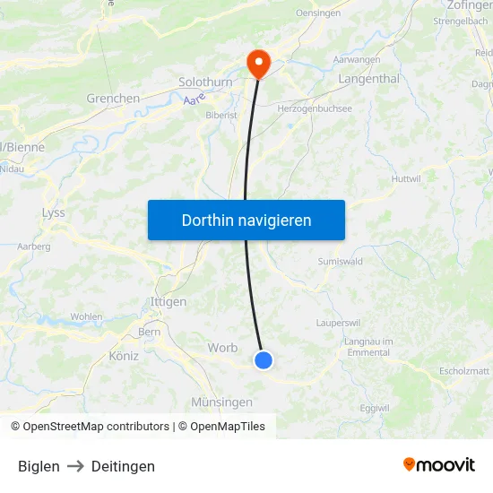 Biglen to Deitingen map