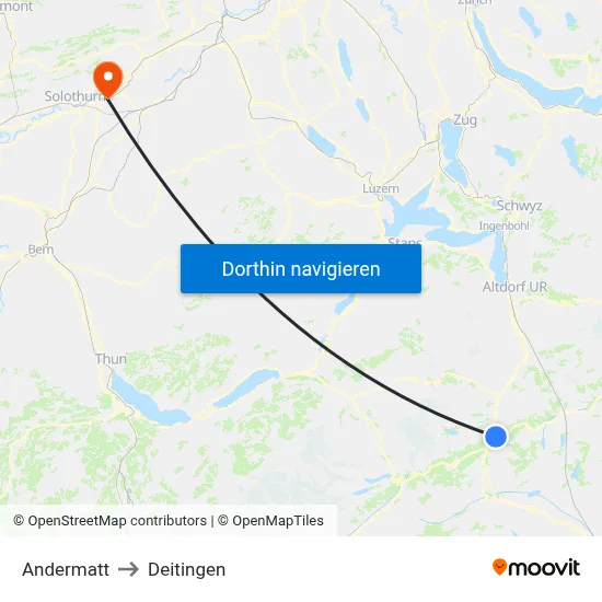 Andermatt to Deitingen map